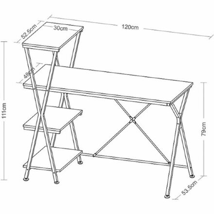 Стол на металлокаркасе BRABIX &quot;LOFT CD-004&quot;, 1200х535х1110 мм, 3 полки, цвет дуб антик, 641219 