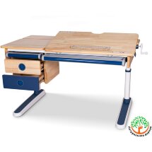 Детский стол Mealux Oxford Wood BL с ящиком  арт. BD-920 Wood BL с ящиком  - столешница дерево / накладки синие  коробок-3 шт.