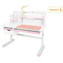 Детский стол Ergokids Bravo Max Plus White/Pink  арт. TH-360 Max Plus WG/PN  - столешница белая / накладки на ножках розовые  коробок-3 шт.