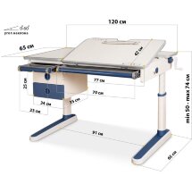 Детский стол Mealux Oxford BL с ящиком  арт. BD-930 BL с ящиком  - столешница белая / накладки синие  коробок-3 шт.