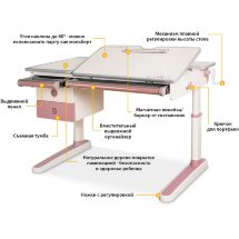 Детский стол Mealux Oxford PN с ящиком  арт. BD-930 PN с ящиком  - столешница белая / накладки розовые  коробок-3 шт.