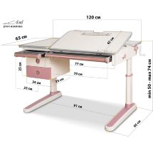 Детский стол Mealux Oxford PN с ящиком  арт. BD-930 PN с ящиком  - столешница белая / накладки розовые  коробок-3 шт.