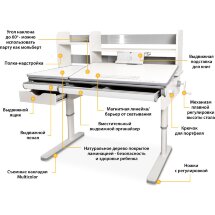 Детский стол Mealux Montreal Multicolor  арт. BD-670 W/MC с полкой  - столешница белая  коробок-3 шт.
