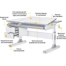 Детский стол Mealux Hamilton Multicolor WG Lite  арт. BD-680 WG/MC Lite  - столешница белая / накладки на ножках серые  коробок 2 шт.