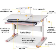 Детский стол Mealux Vancouver Multicolor PN   полка S-50  арт. BD-620 W/MC   PN   S-50  - столешница белая / накладки на ножках серые и розовые  три коробки