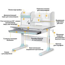 Детский стол Mealux Edmonton Multicolor BL  арт. BD-610 W/MC   BL  - столешница белая / накладки на ножках серые и голубые  пять коробок