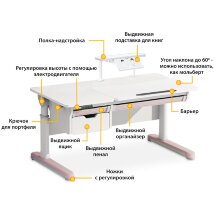 Стол с электроприводом Mealux Electro 730 WP   полка BD-S50 White  арт. BD-730 WP   BD-S50 White  - столешница белая / накладки на ножках розовые  коробок-2 шт.