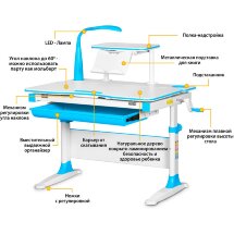 Парта Mealux EVO Diego  EVO-30  blue  дерево  столешница белая / ножки белые с голубыми накладками  одна коробка