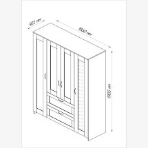 Шкаф для одежды четырехстворчатый, с двумя выдвижными ящиками и одним зеркалом СИРИУС